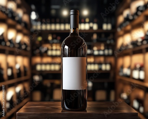 Alice Hlong mockup visual preview Elegant wine bottle with blank label Elegant wine bottle in a classy setting. photo