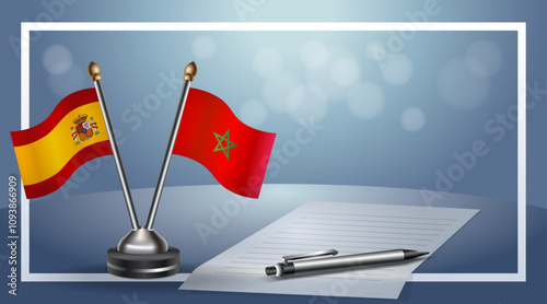 Japan and Morocco Small national flag on bokeh background, cooperative relationship