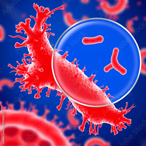 A digital illustration Neisseria gonorrhoeae bacterium, magnified against a blue backdrop. Gonorrhoea is a common sexually transmitted infection caused by a type of bacteria. photo