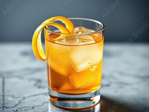 Close-up shot of a whiskey sour cocktail with a twist of lemon peel, whiskey sour, surface, drink photo