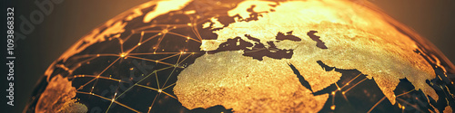 A globe, divided into continents with interconnected lines.