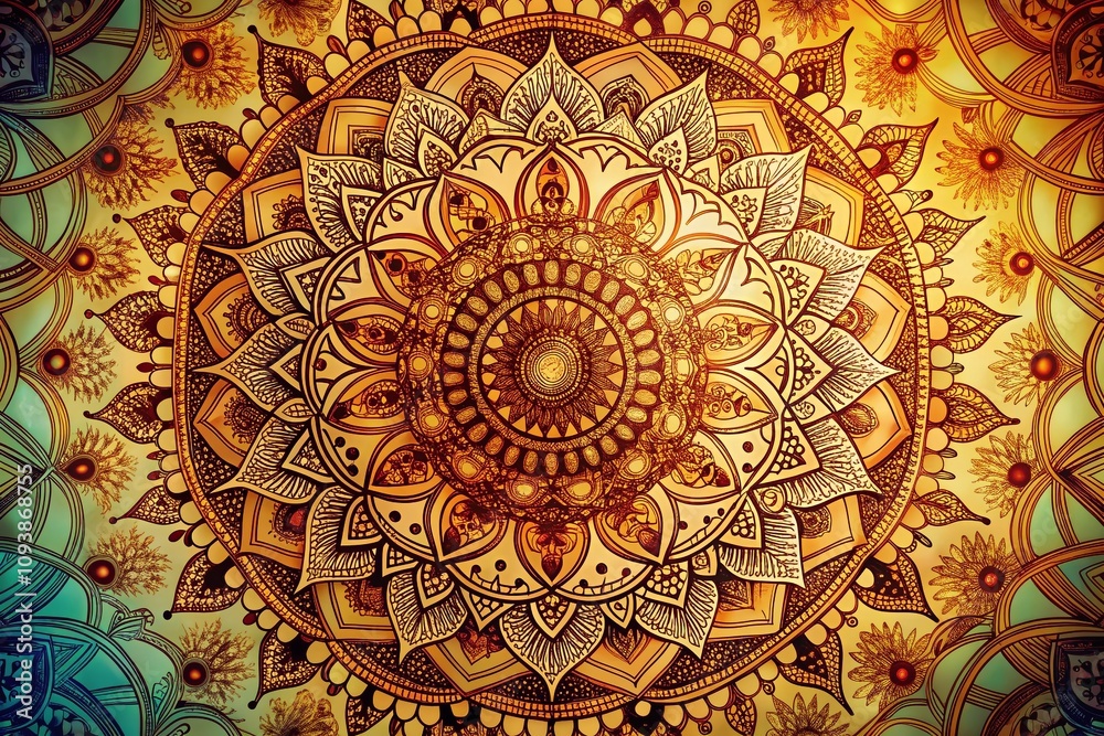 Elegant Circular Mandala Pattern in Henna Tattoo Style for Adult Coloring Book Pages, Featuring Intricate Designs and Flowing Lines for Relaxation and Mindfulness Activities Elegant Circular Mandala Pattern in Henna Tattoo Style for Adult Coloring Book Pages, Featuring Intricate Designs and Flowing Lines for Relaxation and Mindfulness Activities