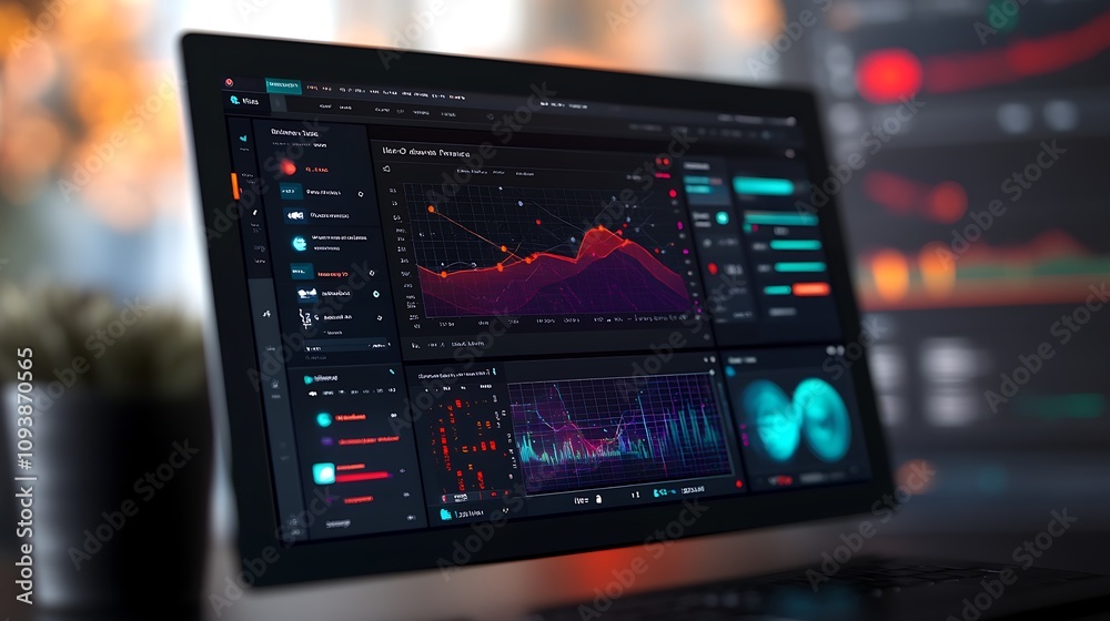A digital dashboard displaying data analytics and visualizations. A digital dashboard displaying data analytics and visualizations.