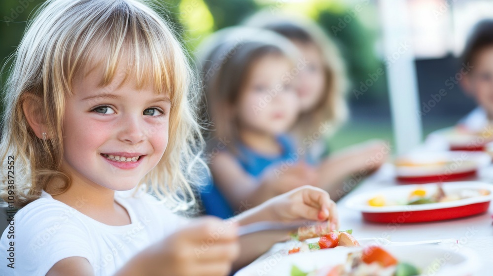 Happy Child Enjoying a Meal in Natural Light Happy Child Enjoying a Meal in Natural Light