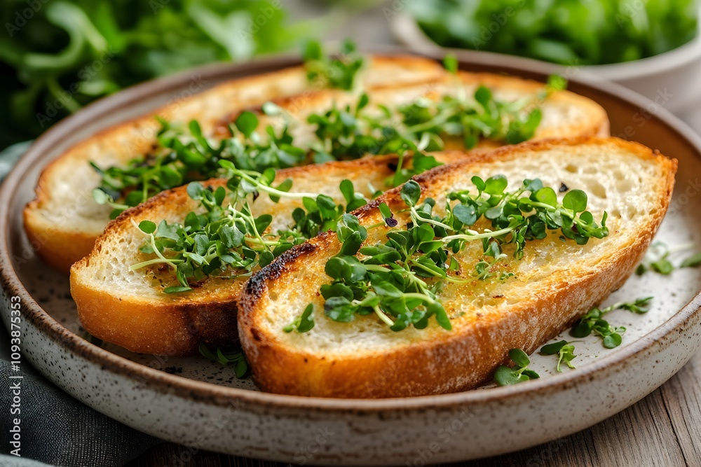 Toasted bread topped with fresh herbs. A delicious and simple appetizer or snack. Toasted bread topped with fresh herbs. A delicious and simple appetizer or snack.