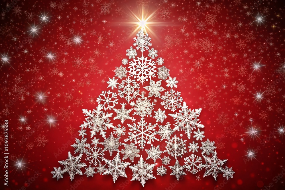Elegant Snowflake Christmas Tree Design on a Vibrant Red Background Capturing the Joy of the Holiday Season in a Perfectly Framed Composition for Festive Celebrations Elegant Snowflake Christmas Tree Design on a Vibrant Red Background Capturing the Joy of the Holiday Season in a Perfectly Framed Composition for Festive Celebrations