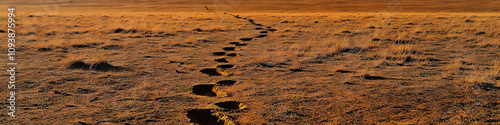 Ephemeral Tracks: Fading hoofprints disappear into the distance, telling a story of movement and passage through the dusty terrain. photo