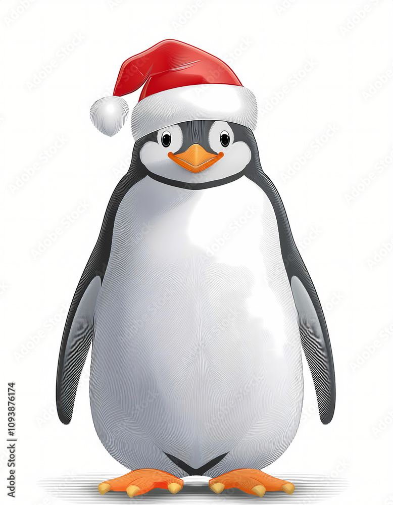 Fototapeta premium penguin with christmas hat