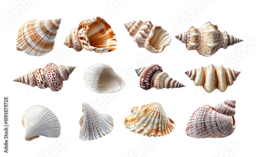 Assorted Seashells on Transparent Background