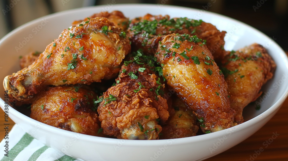 crispy fried chicken, golden-brown and freshly cooked, with an empty space for captions or promotional text, representing indulgence and the craving for comfort food crispy fried chicken, golden-brown and freshly cooked, with an empty space for captions or promotional text, representing indulgence and the craving for comfort food