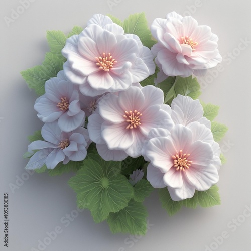 Elegant White Flower and Green Leaf Icon Material - Graceful natural elements to add a touch of freshness to your designs