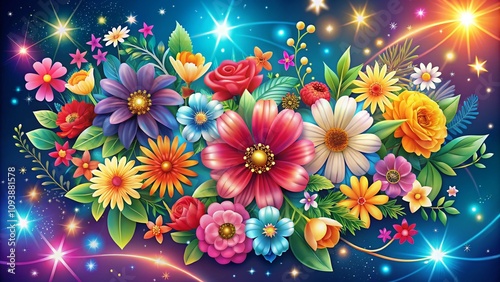 Enchanting Magical Illustration Featuring Cute Flowers and Stars Embodying Love and Whimsy for Captivating Product Photography