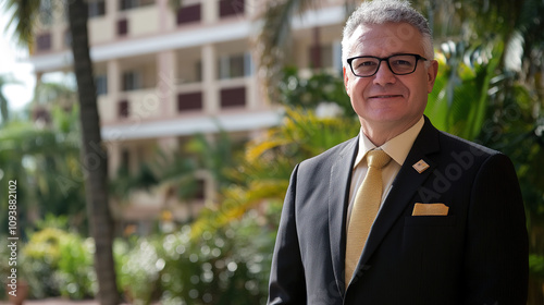 Portrait of Tourism Minister in Formal Attire, Focused on Upper Body, Representing Leadership and Vision