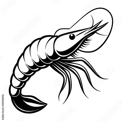 Shrimp Vector Illustration Black and White Stylized Artwork