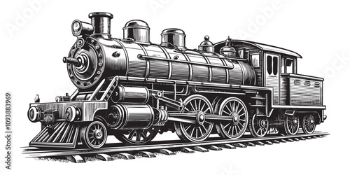 Steam locomotive transport sketch hand drawn drawing vector illustration