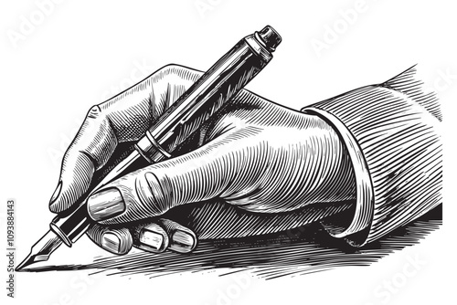 Hand holding ball pen sketch hand drawn drawing vector illustration