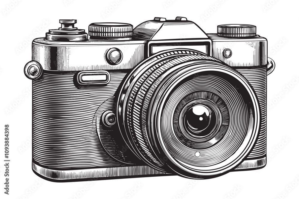 vintage camera sketch hand drawn drawing vector illustration