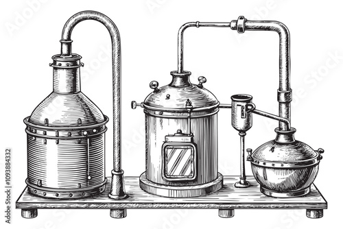 Distillation apparatus sketch hand drawn drawing vector illustration