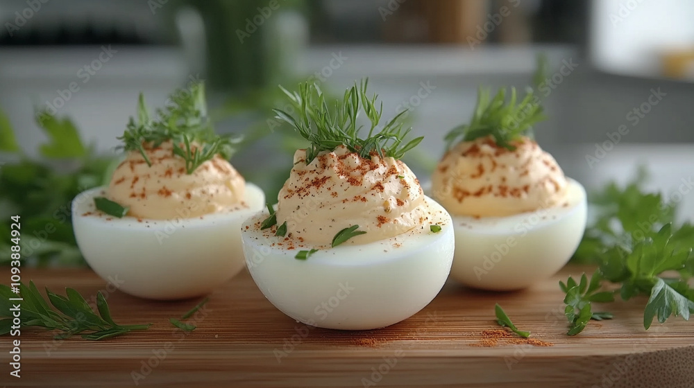 Soft-boiled eggs cut in half, garnished with fresh herbs, showcasing the warmth and simplicity of a comforting breakfast, symbolizing nourishment, simplicity, and the start of a new day Soft-boiled eggs cut in half, garnished with fresh herbs, showcasing the warmth and simplicity of a comforting breakfast, symbolizing nourishment, simplicity, and the start of a new day