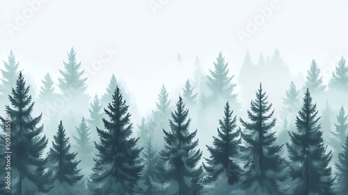 Misty Morning in a Digital Pine Forest Illustration AI Generated