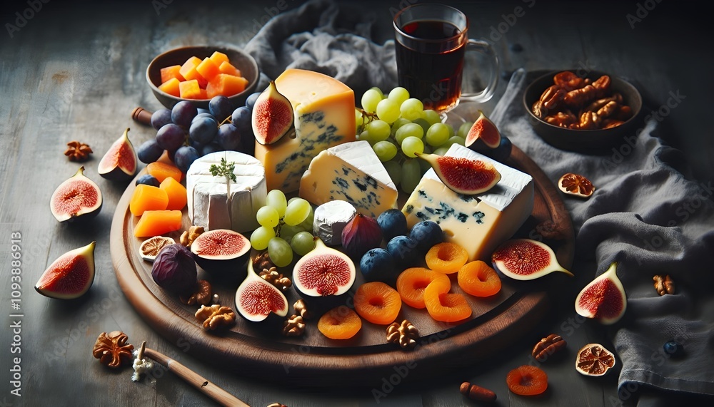 Platter of Assorted Fruits and Cheeses Platter of Assorted Fruits and Cheeses