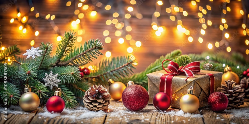 Festive Christmas and New Year Background with Sparkling Lights, Ornaments, and a Cozy Atmosphere, Perfect for Holiday Celebrations and Seasonal Promotions
