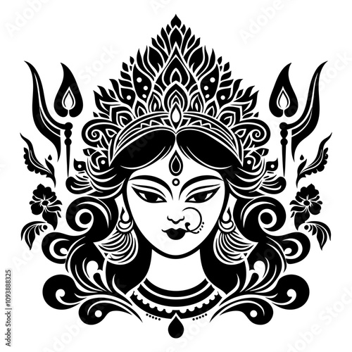 Ornate Goddess Durga Illustration Divine Strength and Beauty in Art