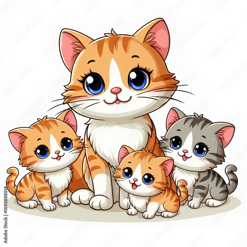 Fototapeta premium cartoon image of a mother cat with her kittens 