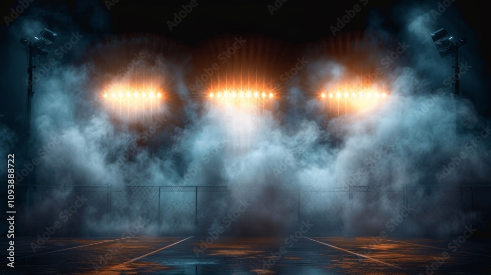 Fototapeta premium Dark Stormy Stadium Lights with Smoke