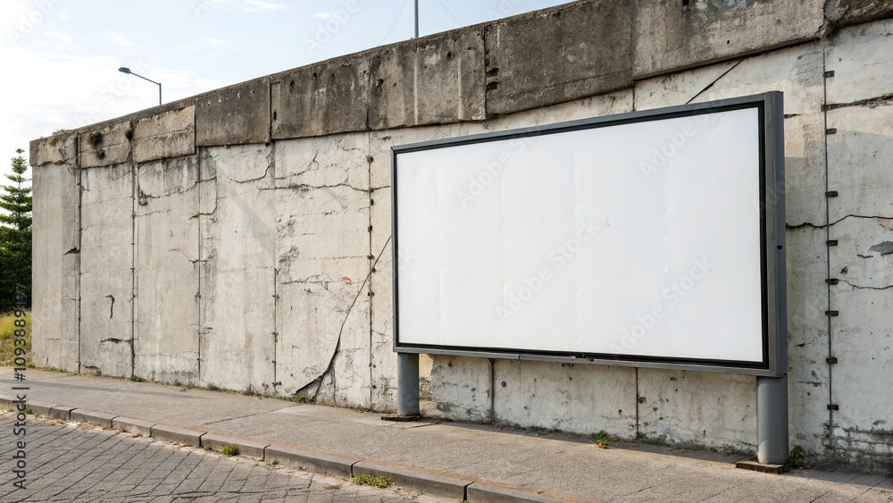 Large outdoor poster stuck to the rough and weathered concrete wall with cracks, weathered, outdoors, poster, texture, surface Large outdoor poster stuck to the rough and weathered concrete wall with cracks, weathered, outdoors, poster, texture, surface
