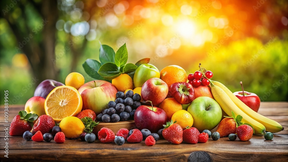 Fresh and Colorful Fruits on a Table with Copy Space for Text – Perfect for Health, Nutrition, and Culinary Themes Fresh and Colorful Fruits on a Table with Copy Space for Text – Perfect for Health, Nutrition, and Culinary Themes