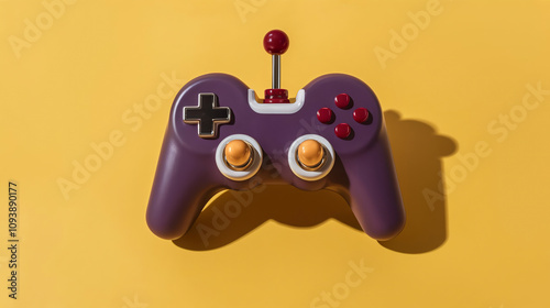 Purple retro 3D joystick on a yellow background