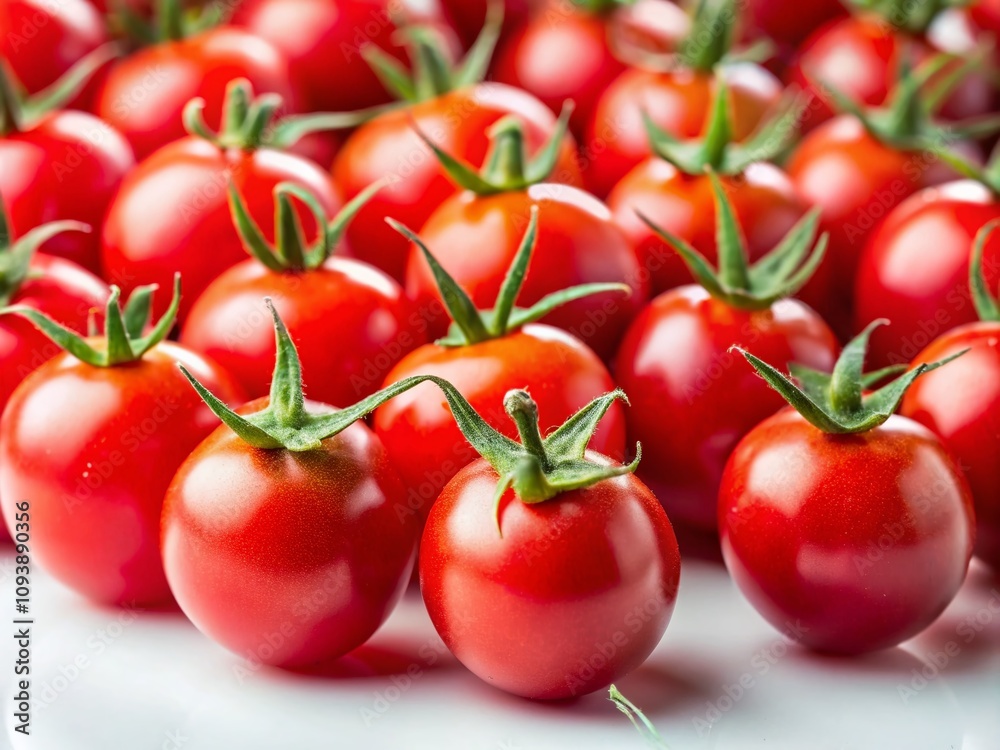 Fresh and Vibrant Small Red Cherry Tomatoes on a Clean White Background, Perfect for Food Photography, Culinary Projects, and Healthy Eating Inspiration Fresh and Vibrant Small Red Cherry Tomatoes on a Clean White Background, Perfect for Food Photography, Culinary Projects, and Healthy Eating Inspiration