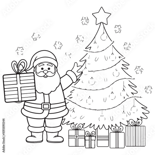 Christmas Tree with Santa Claus Gifts Fun children Coloring Page  book for Kids Christmas Activity Book , Happy Merry Christmas festive Coloring book