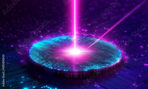 Futuristic Circuit Board with Neon Laser Beam and Sci-Fi Aesthetic photo