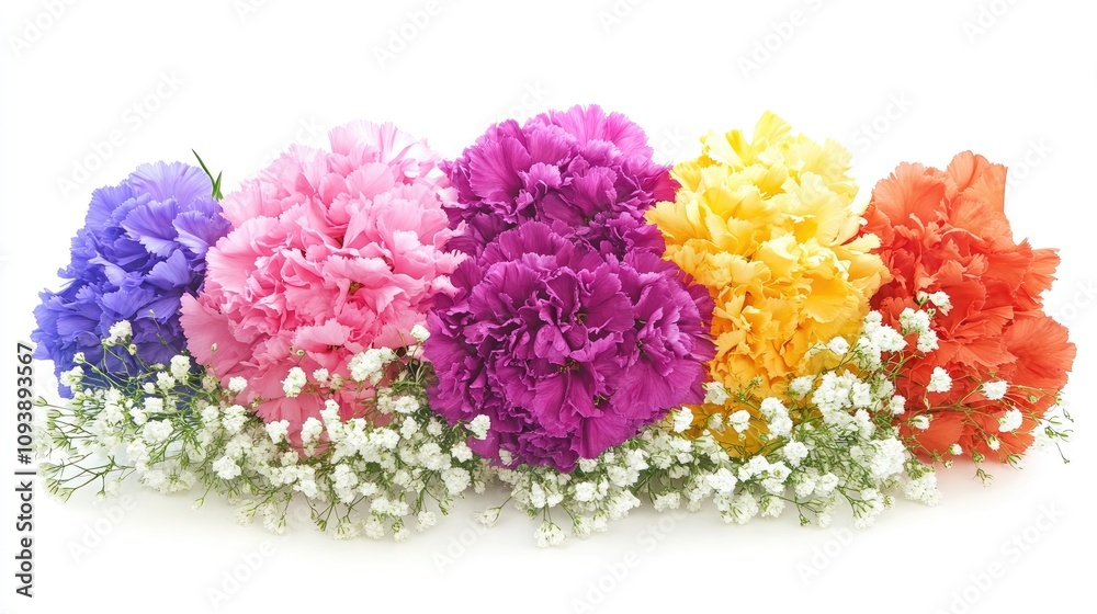 Colorful Carnations Bouquet with Fluffy Accents Colorful Carnations Bouquet with Fluffy Accents