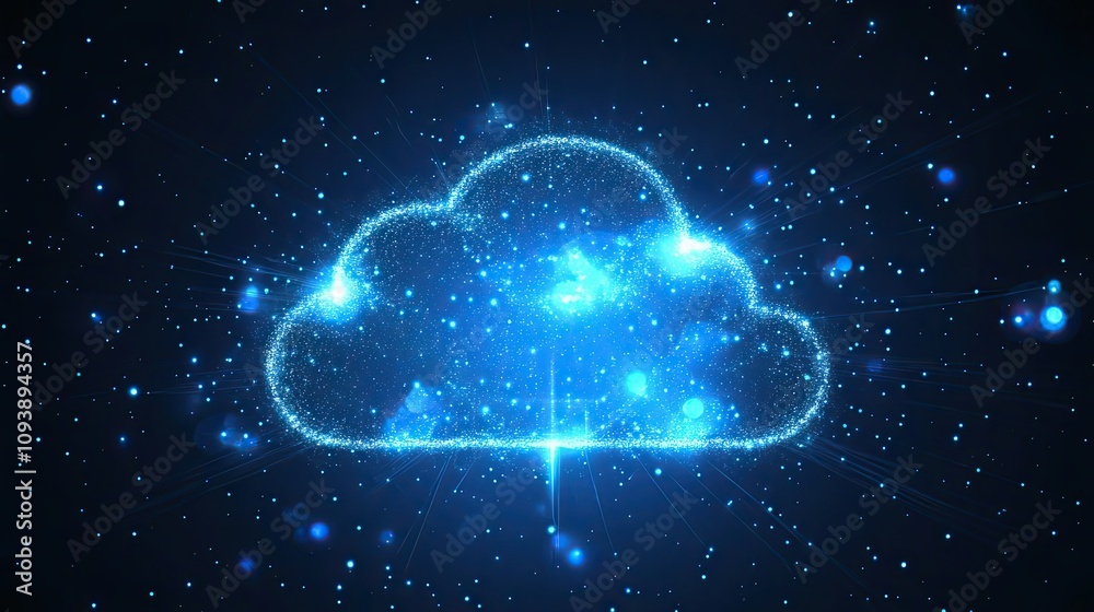 A Glowing Blue Cloud Shape Composed of Bright Particles A Glowing Blue Cloud Shape Composed of Bright Particles