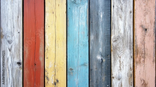 Weathered Wooden Wall with Colorful Planks