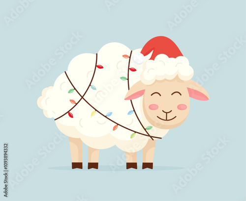 Funny Christmas Sheep. Vector Illustration