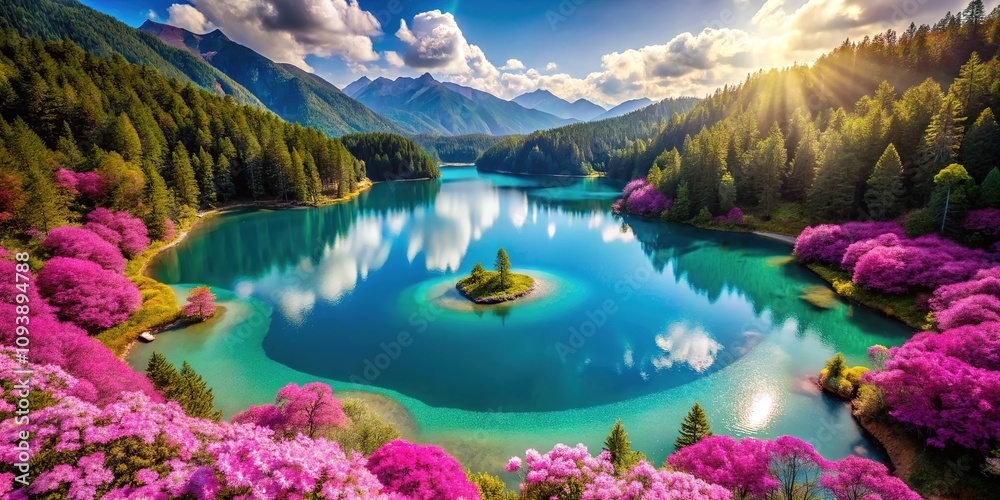 Five Flower Lake Azure Water Bokeh View, Amazing Landscape Five Flower Lake Azure Water Bokeh View, Amazing Landscape