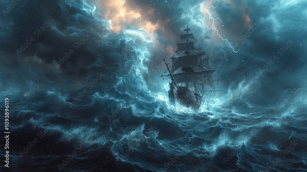 Jesus Calming the Storm on a Futuristic Glowing Ship Jesus Calming the Storm on a Futuristic Glowing Ship