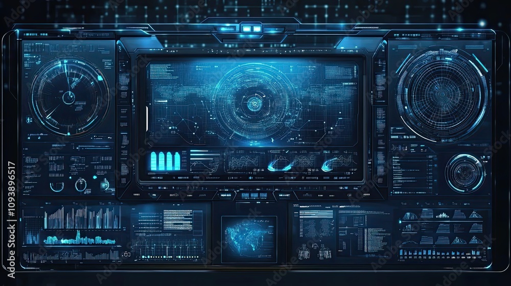Fototapeta premium Futuristic Digital Interface with Various Data Displays and Charts