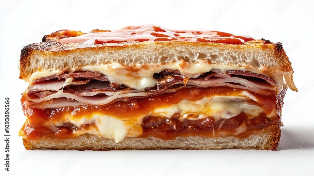 Delicious Francesinha Sandwich on White Background Delicious Francesinha Sandwich on White Background