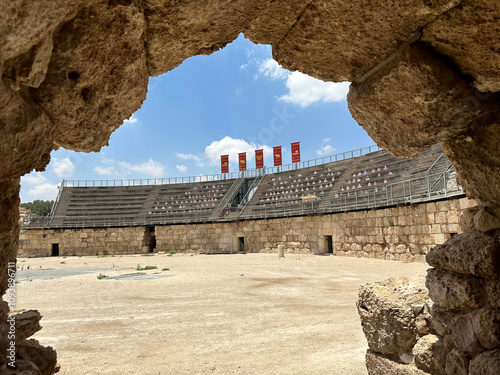 Arena and a stand for spectators in the Beit Guvrin Amphitheater photo