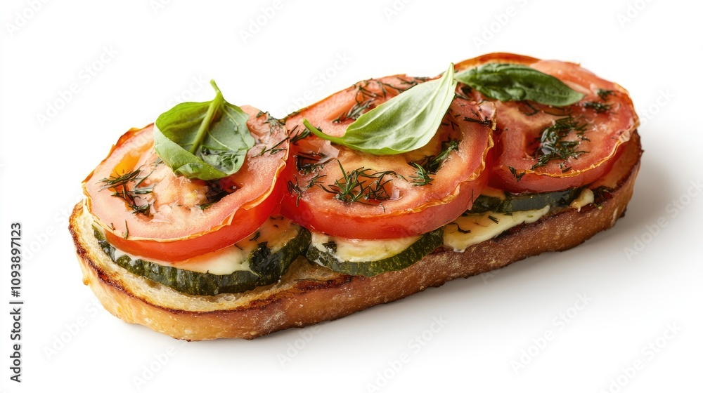 Gourmet Open Sandwich with Smoked Ingredients and Herbs Gourmet Open Sandwich with Smoked Ingredients and Herbs
