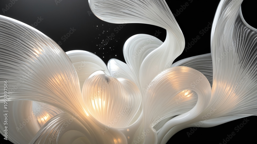 Obraz premium Elegant Translucent Beauty Mesmerizing Flow and Radiant Light in Abstract White Glass 3D Render