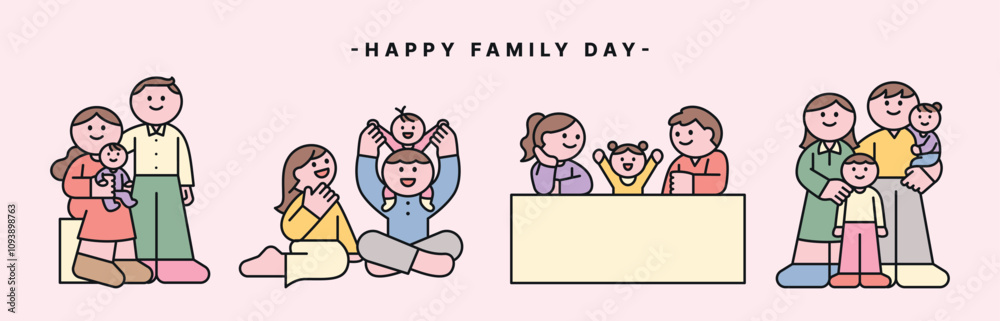 Happy Family Day. Posing for a family photo together. outline simple vector illustration. Happy Family Day. Posing for a family photo together. outline simple vector illustration.