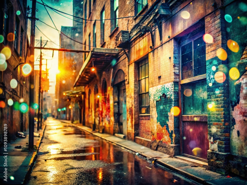 Fototapeta Grungy Glitch Transition: Captivating Documentary Photography of Urban Decay, Emphasizing Color Distortion and Textural Contrast in a Gritty Environment