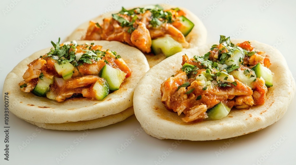Three Arepas Filled with Delicious Ingredients Three Arepas Filled with Delicious Ingredients