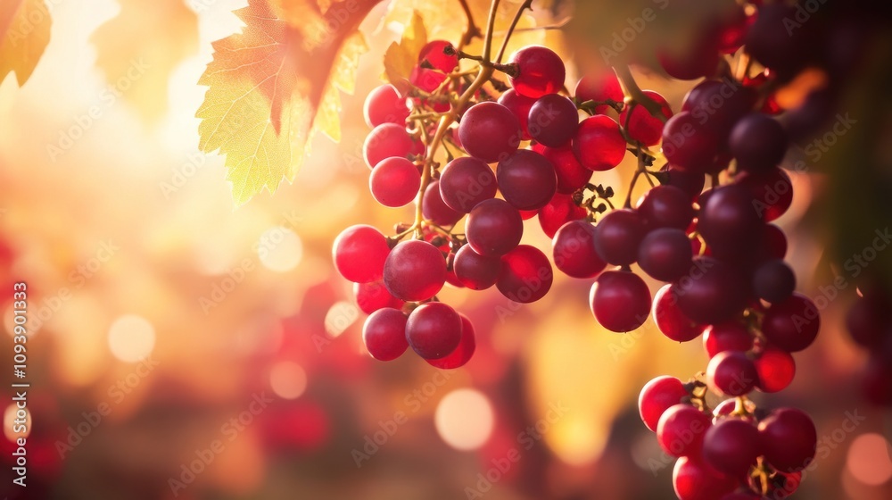 Red Grapes Hanging From a Vine in Golden Sunlight Red Grapes Hanging From a Vine in Golden Sunlight